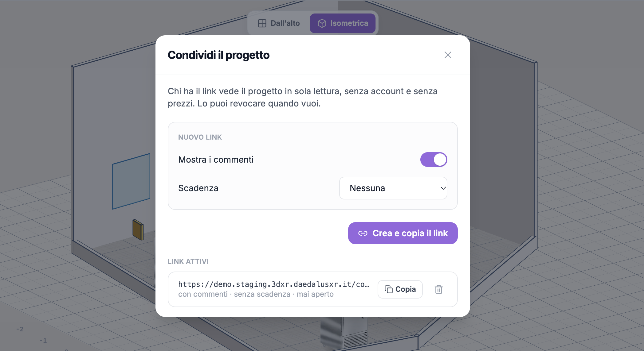 Condivisione progetto con link in frameform